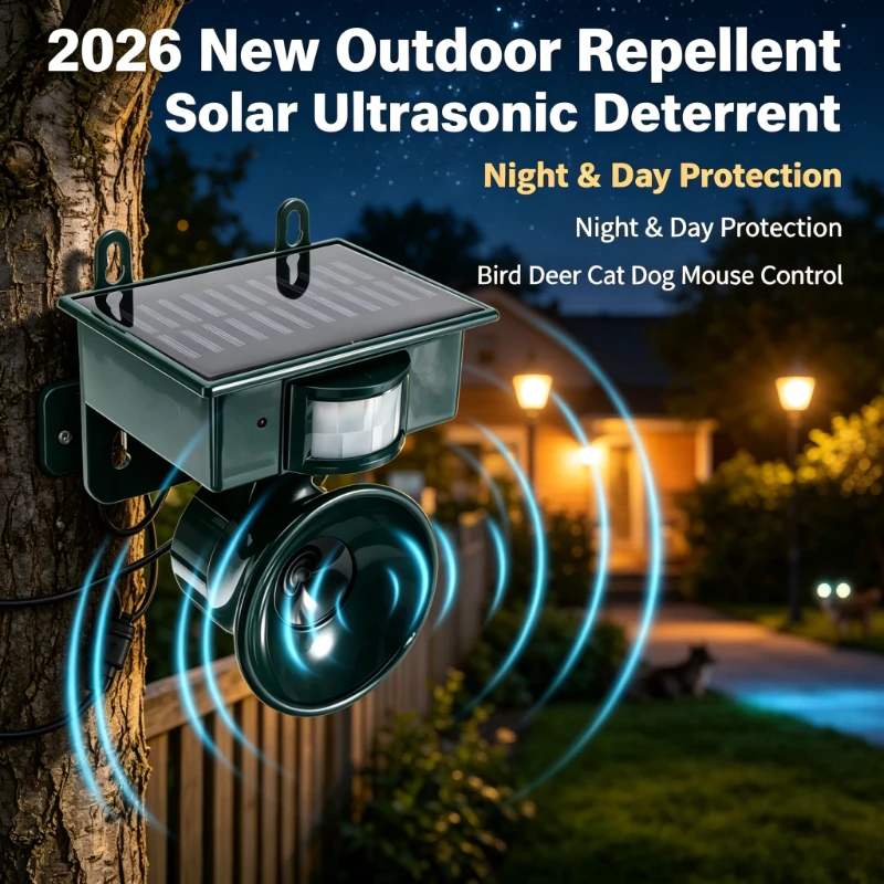 Outdoor Solar Ultrasonic Pest Repeller Cat Dog Bird Deer Mouse Animal Deterrent Control Device 2026 New