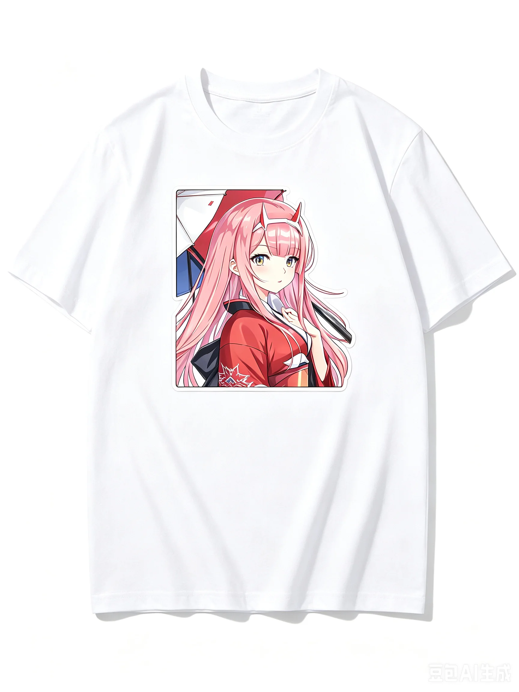 2026 New Unisex Crew Neck Casual Short Sleeve T-Shirt With Kimono Zero Two Bust Square Frame Anime Print T-Shirt