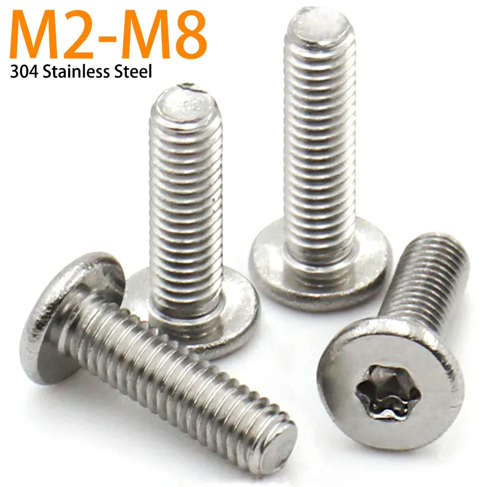 

10pcs M1.6 M2 M2.5 M3 M4 M5 M6 M8 CM 304Stainless Steel Six-Lobe Torx Ultra Thin Super Low Flat Wafer Head Bolt Screw L=3-60mm