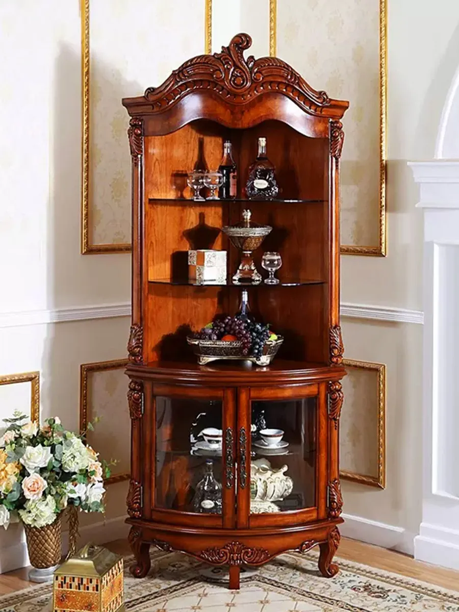 modern American Solid Wood Corner Cabinet Triangle Living Room Glass Wine Cabinet Retro European Corner Cabinet  furniture home