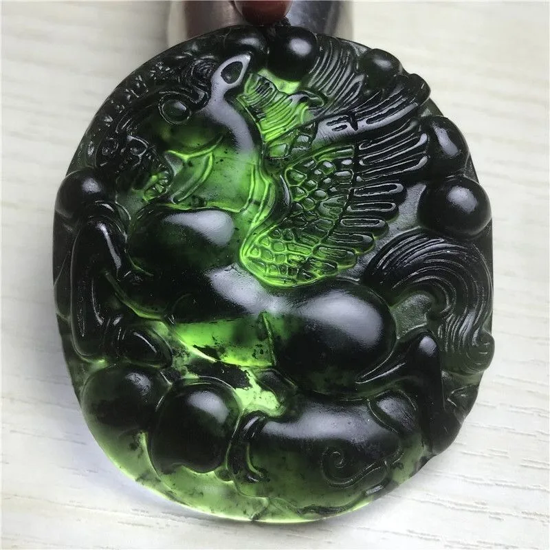 

Натуральный темно-зеленый нефритовый конь зодиака, круглый брендовый кулон, травяной король, камень, ожерелье, ювелирные изделия