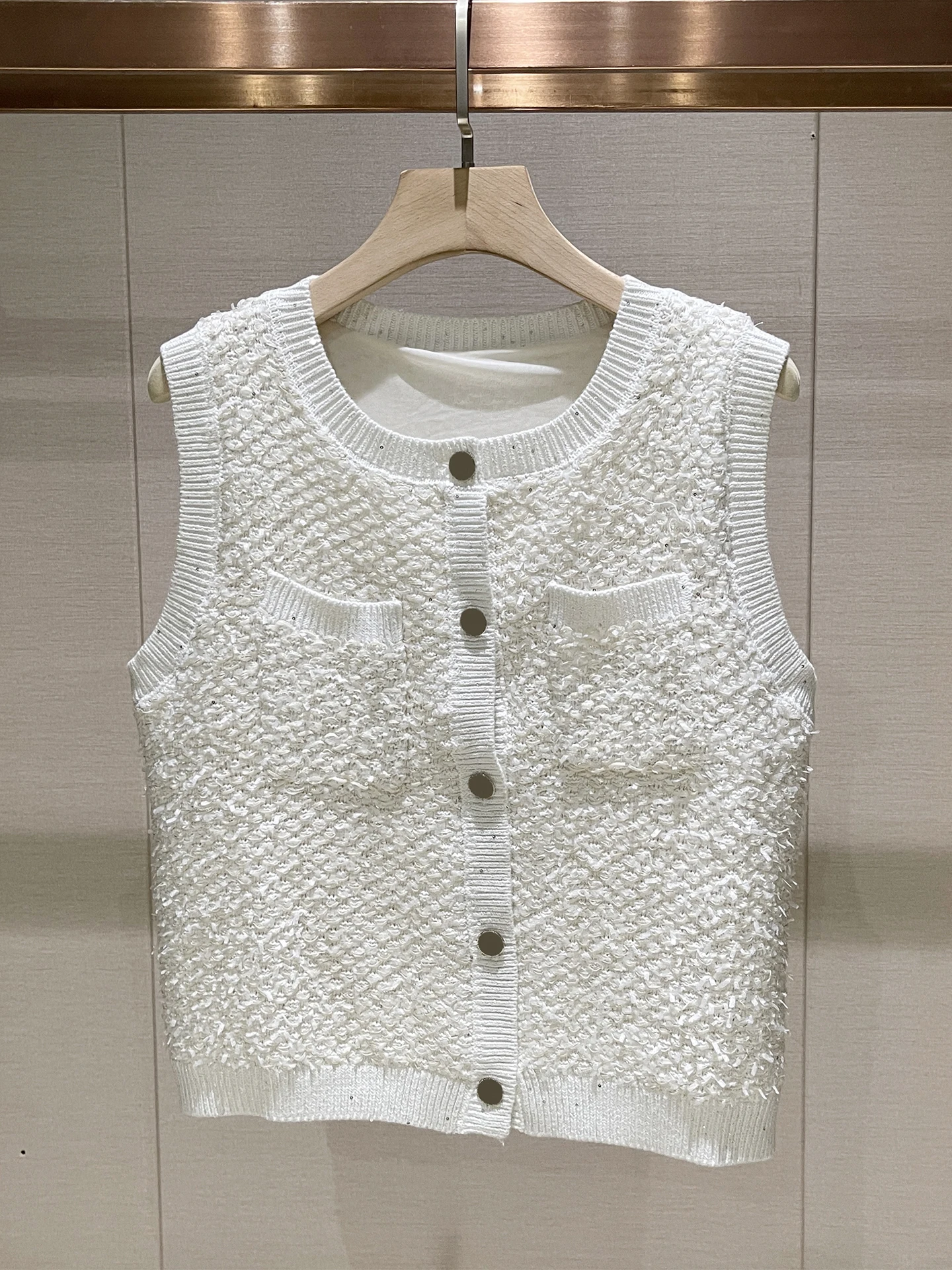 

Anti-Aging Knitted Vest Single-Button round Ne Svel Ladies' Vest Winter New Sle Ele Lady Wind for Women