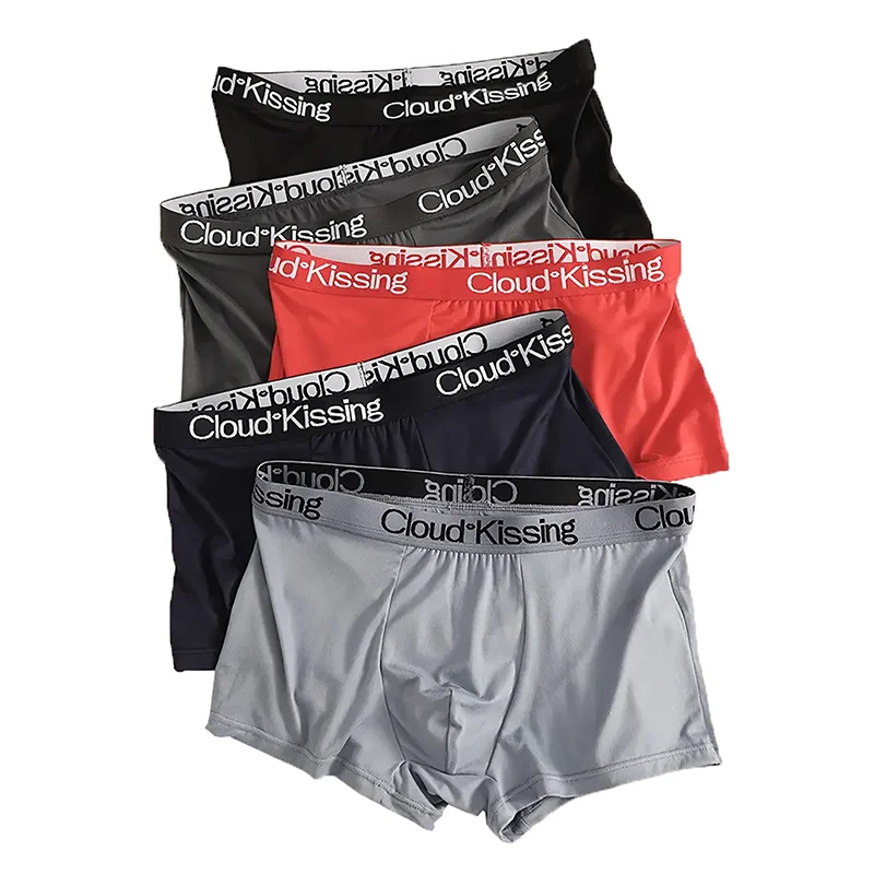 

5-Piece Men's Letter Waistband Boxer Shorts, Personalized Solid Color Sports Underwear, Men's Sexy Boxer Shorts