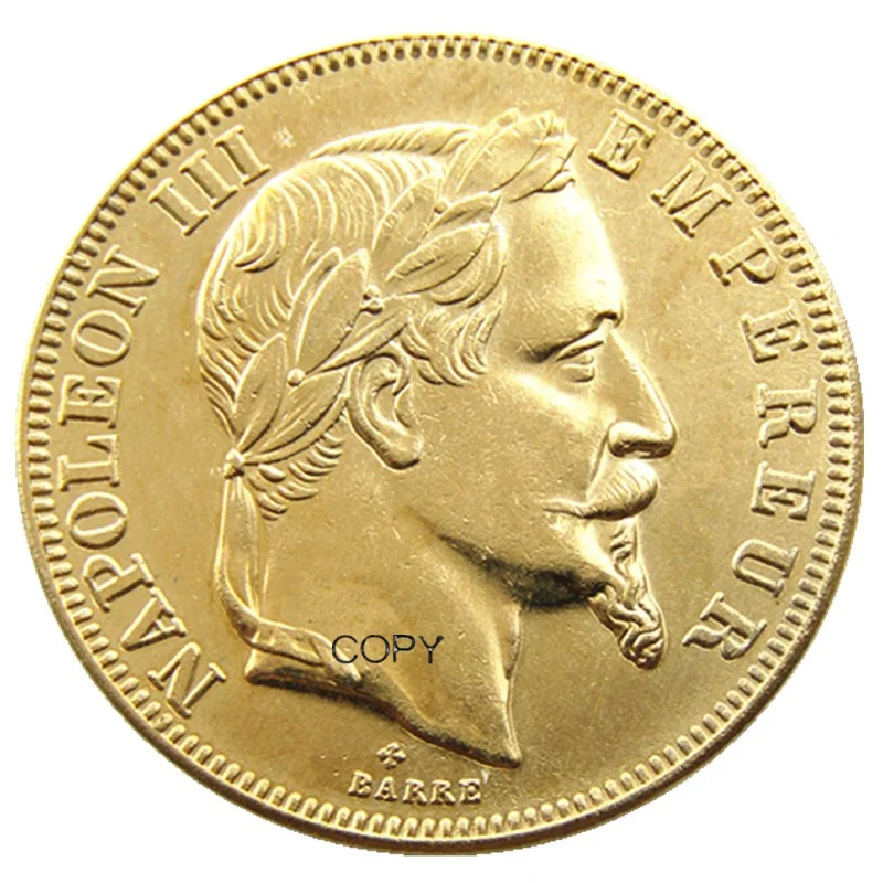 France 1862 -1868 A -B 10PCS Date For Choice 50 Francs Napoleon III Gold Plated Copy Decorate Coin