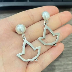 Stainless steel maple leaf association women's pearl earrings gift jewelry