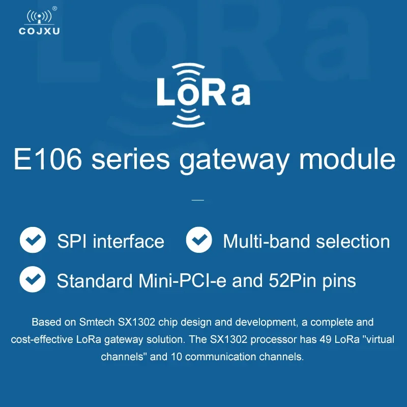 SX1302 Moduł RF z bramką LoRaWan 863 ~ 873 MHz 27 dBm Wbudowany interfejs PCI-e PA i LNA Półduplex E106-868G27P2