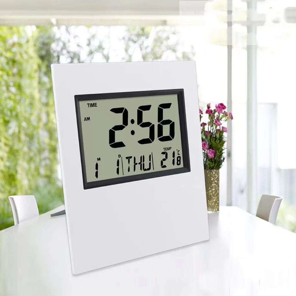 Wall Clock Digital Large Number Calendar Date Day& Temperature Display Home Decor Modern Big On the Wall  Battery Powered Desk