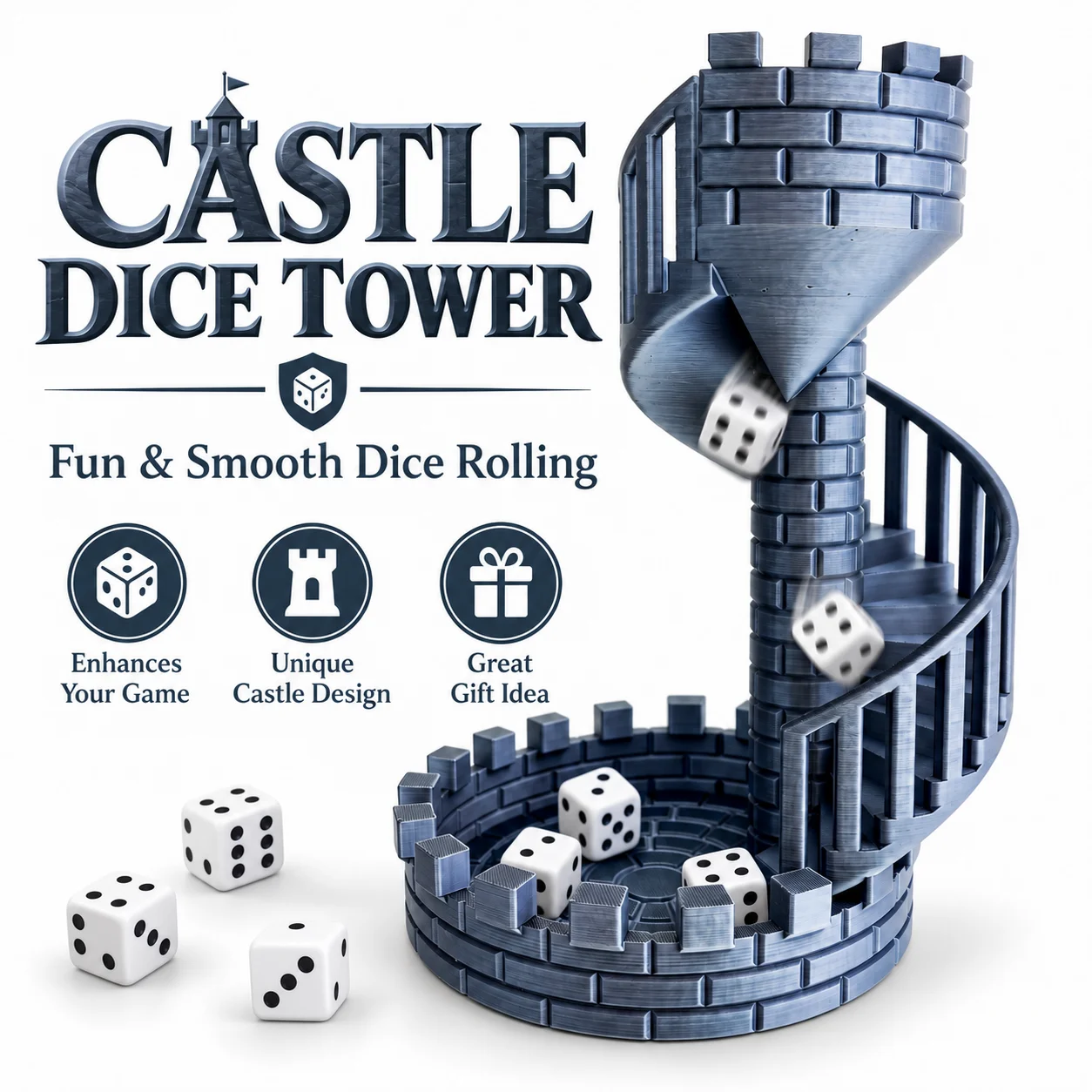 3D Printing Creative Dice Tower Castle Stair Model Sculpture High Beauty Castle Stair Ornament Suitable for Birthday Gifts