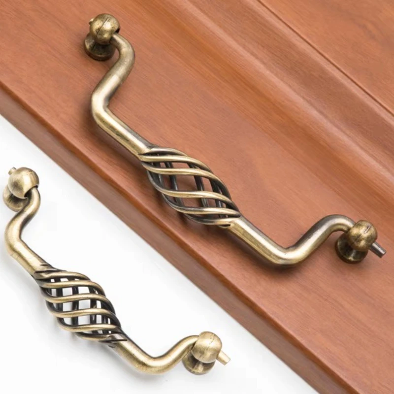 Antique Bronze Vintage Furniture Handles Hollow out Birdcage Cabinet Drawer Knobs Wardrobe Door Pullers for Home Decor