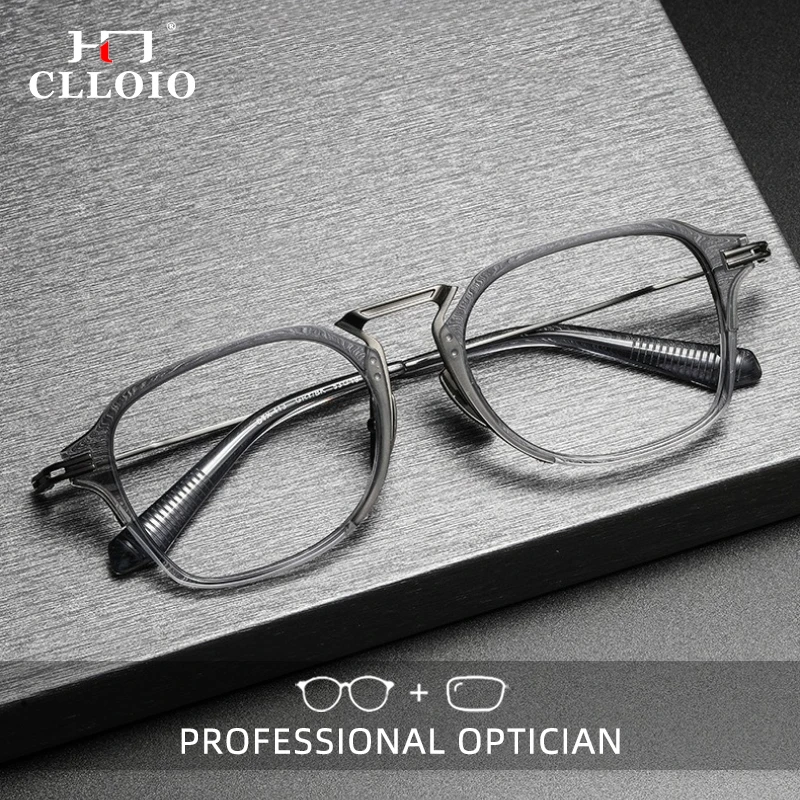 CLLOIO Vintage Trendy Durable Reading Glasses Blue Light Blocking Acetate Frame Titanium Temple Progressive Prescription Eyewear