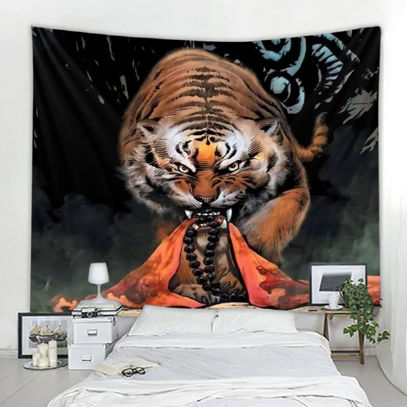 Anthropomorphic psychedelic tiger background decorative tapestry hanging mandala bohemian decorative tapestry home tapestry