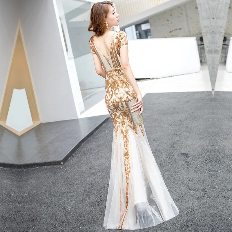 Evening Gown 2024 Spring New Long Sequined Banquet Dress Fish Tail Figure Flattering Annual Meeting Performance