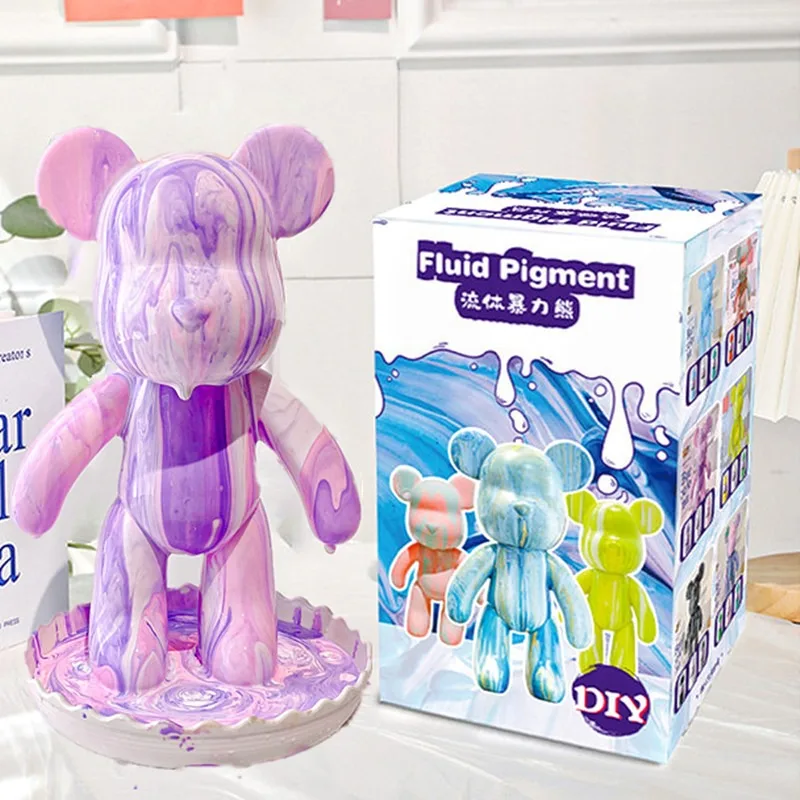 

23 см жестокий медведь, жидкая картина, акриловая краска, жидкий медведь, цветная коробка, набор, студенческая детская игрушка ручной работы, сделай сам, подарок на день рождения