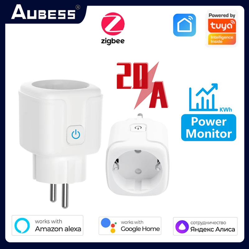 Smart Timer Plug Zigbee Socket EU 20A 4400W Power Monitor Tuya SmartLife APP Control funziona con Alexa Google Assistant set