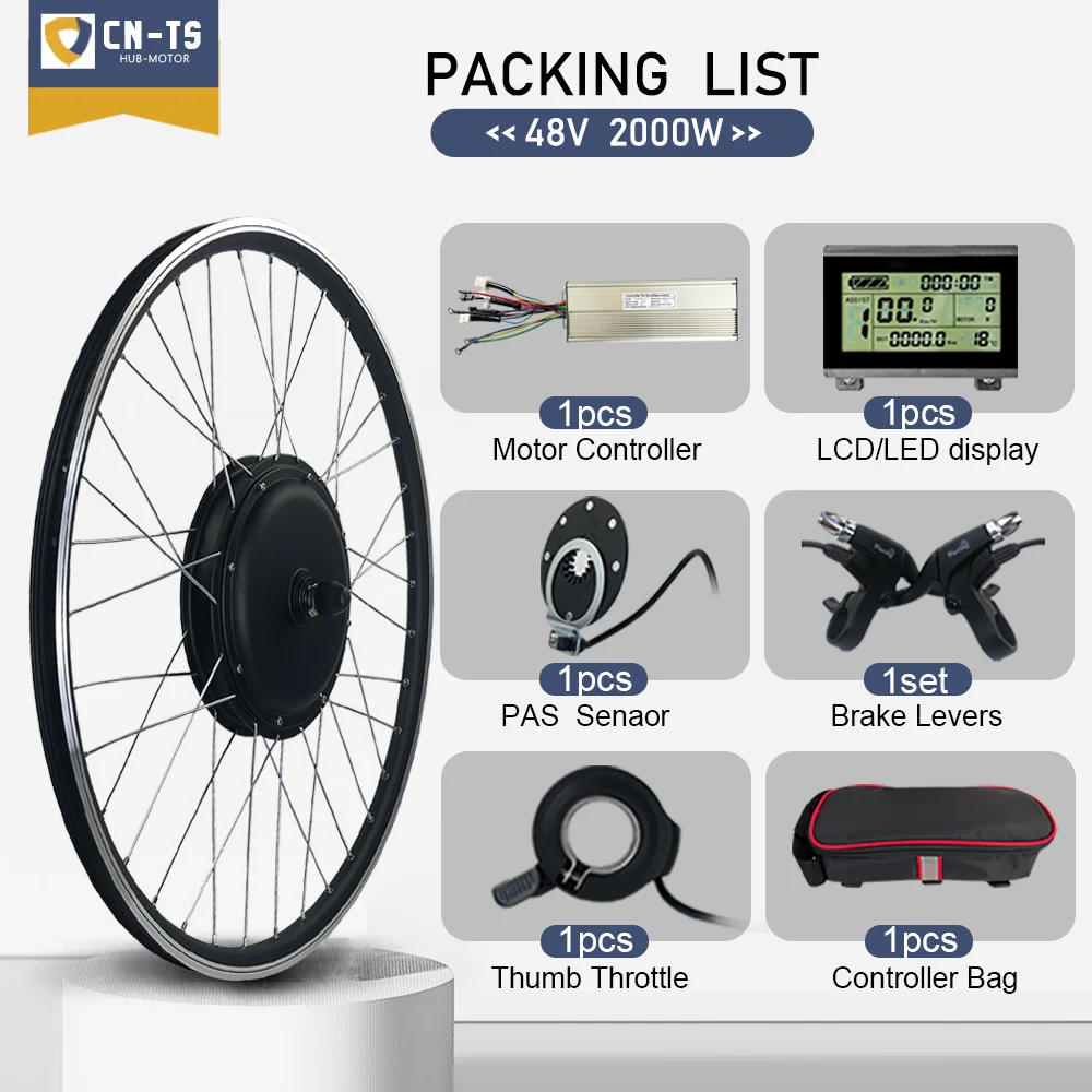 Kit di conversione bici elettrica 48V 2000W 20 26 27.5 700C 28 ruota motore mozzo anteriore posteriore senza spazzole da 29 pollici per Kit di