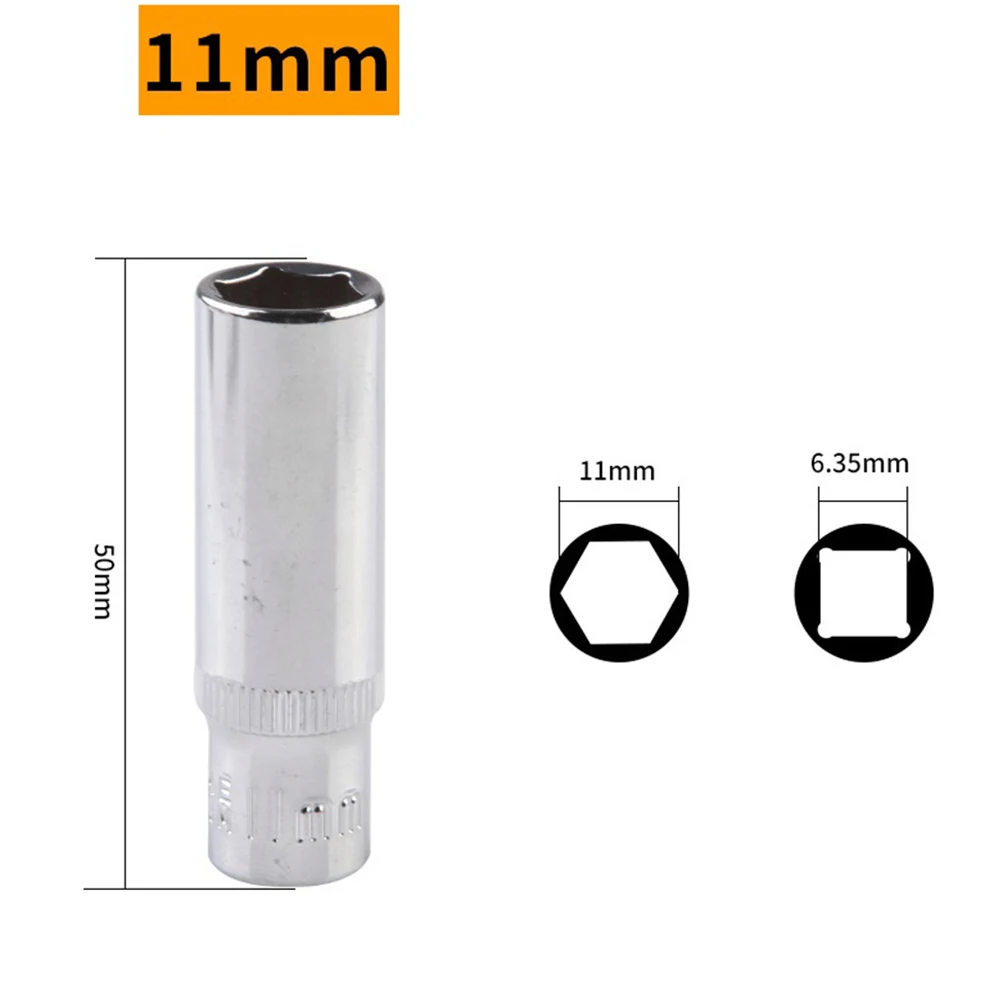 1/4 Zoll Steckschlüsseladapter, 4 mm-14 mm, Sechskant-Steckschlüsselkopf aus Chrom-Vanadium-Stahl für Ratschenschraubendreher, Silber, 50 mm Länge – Detail 11
