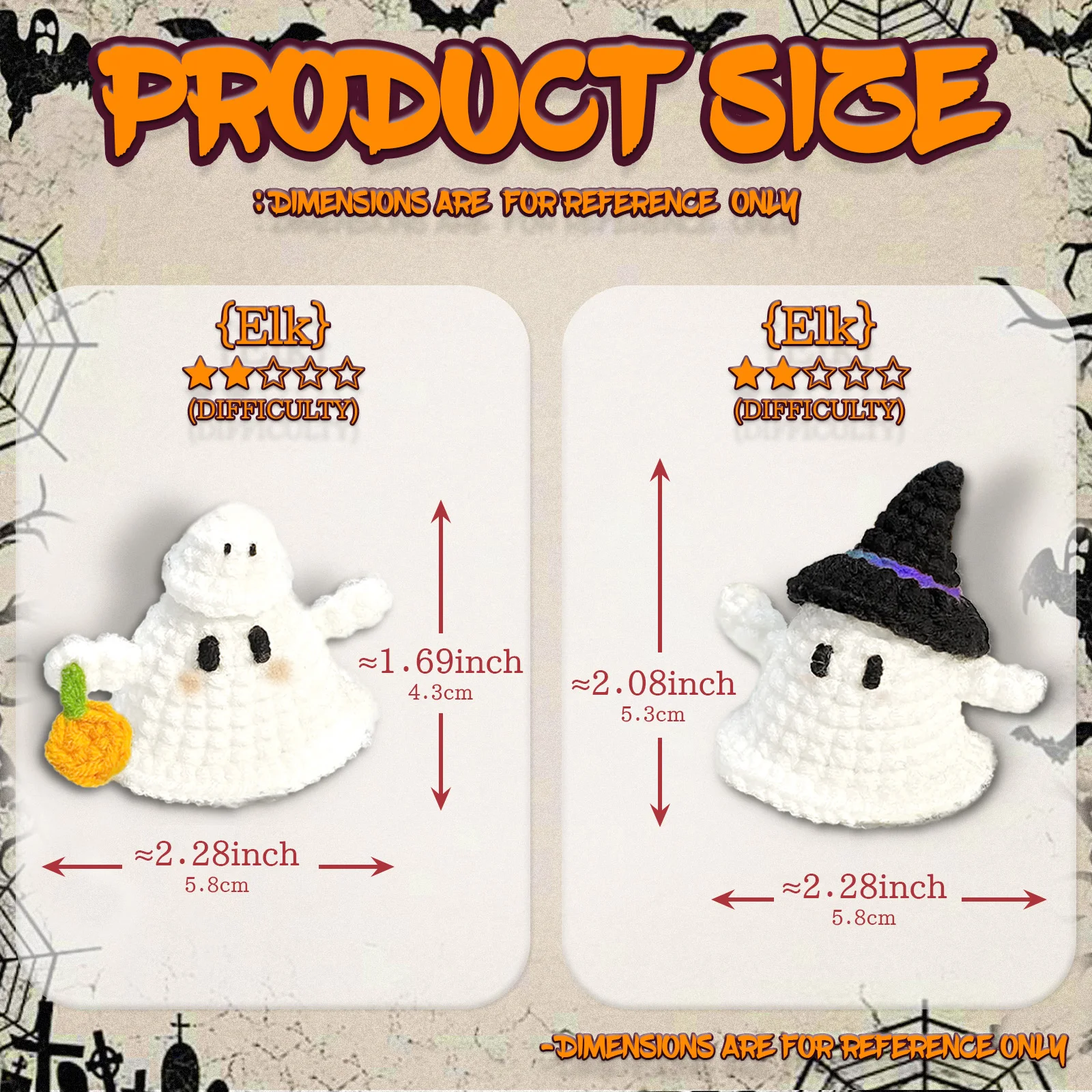 2PCS Halloween Ghost Crochet Set，Easy Beginner-Friendly Craft with Step-by-Step Video Tutorial(Accessories In Random Color)