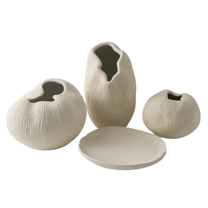 

Modern new Chinese creative ceramic beige vase model room porch hotel homestay flower decoration ornament