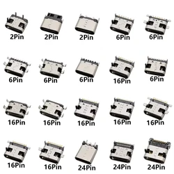 10Pcs USB Type C Jack Soldering Connector Charging Port 2P 6P 16P 24 Pin USB-C Female Socket for PCB Mobile Phone DIY Repair