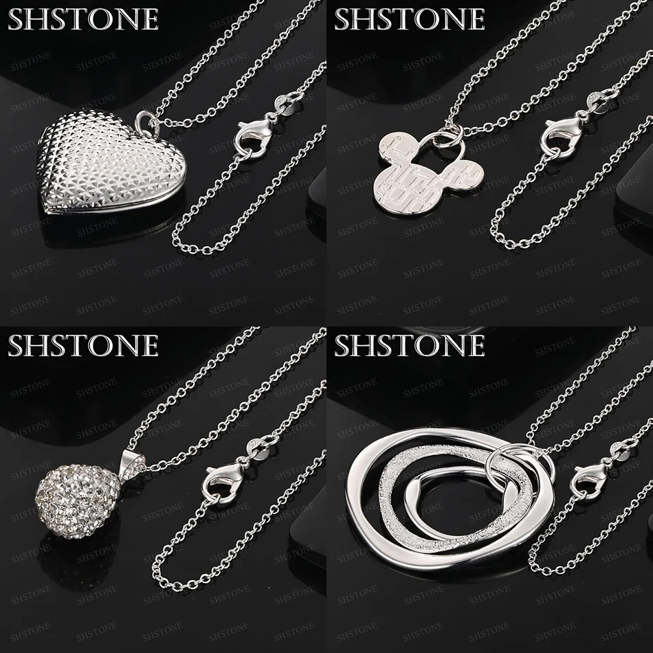 

925 Sterling Silver Mickey Water Drop Heart Three Circle Pendant Necklace Women Party Birthday Design Jewelry 16-30 Inch Chain