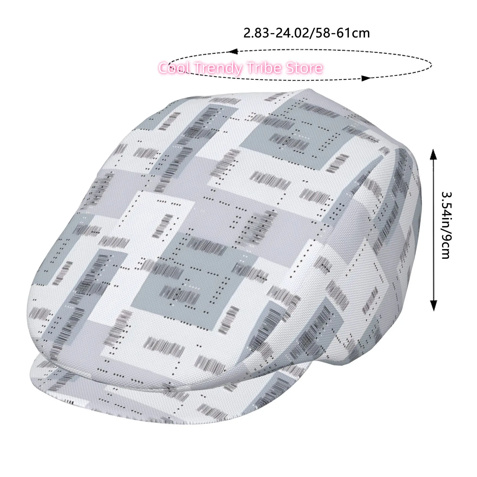 1pc of Minimalist Gray Code Pattern Beret with Full Face Print, a Trendy Newsboy Cap Suitable for Both Genders, Ideal for Outdoo