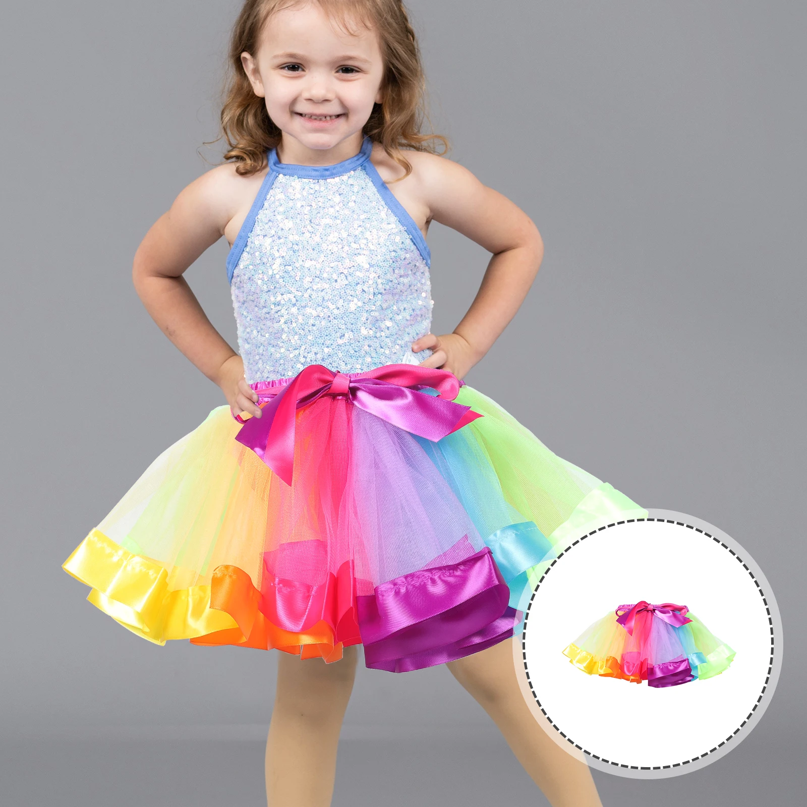 

Rainbow Tulle Skirt Tutu Dress Performance Costume Gradien Color Elegant Comfortable Fabric Ballet Musical Party Cosplay