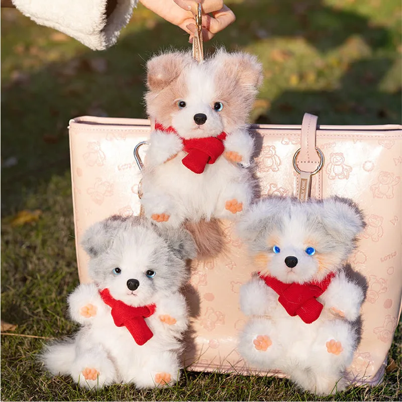 Plush Dog Keychain Realistic Animal Doll Bag Hanging Ornament Soft Fluffy Pendant Accessory For Daily Bag Decoration