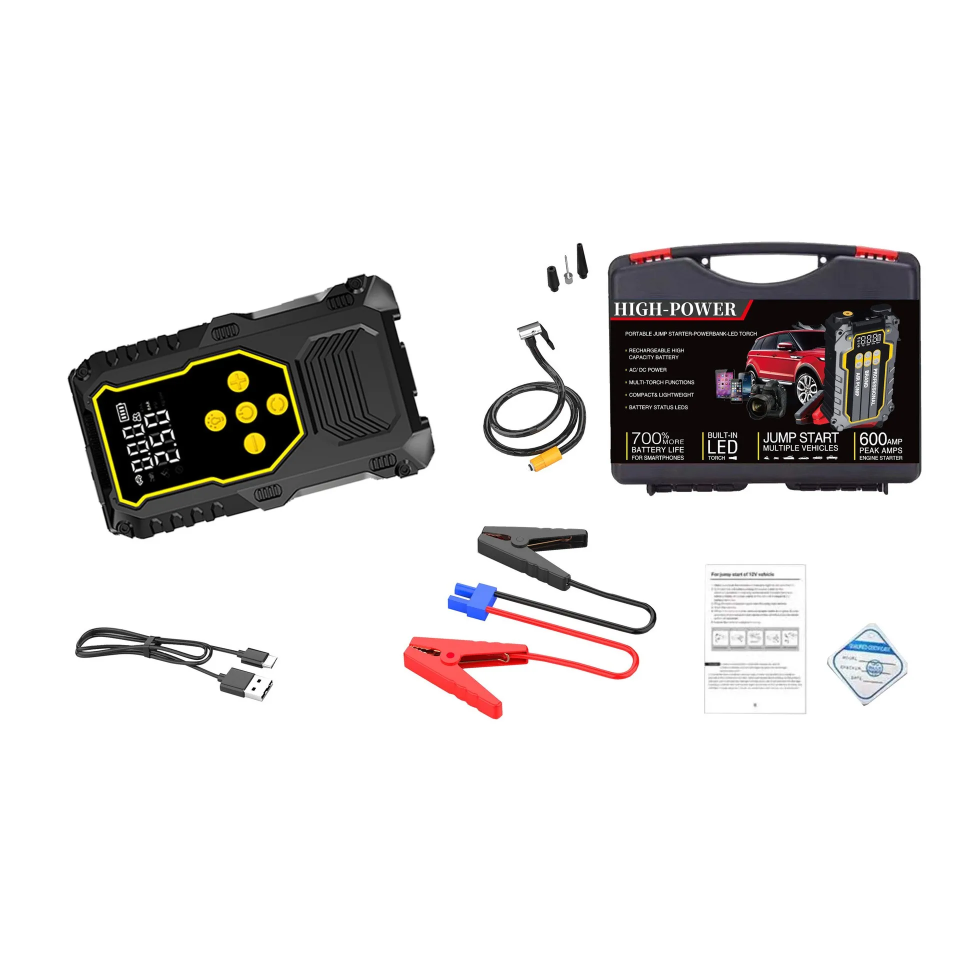 Jump Starter Portable 12V 6400mAh Car Battery Charger Power Bank LED Light Emergency Auto Starter Booster Cable For Car