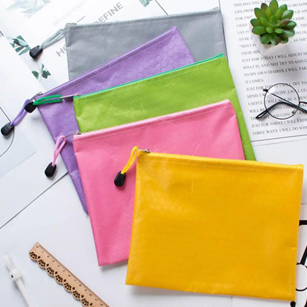 Portable File Holder Waterproof Oxford Cloth File Bag with Zipper Lanyard Design for Capacity Document Storage Office Supplies