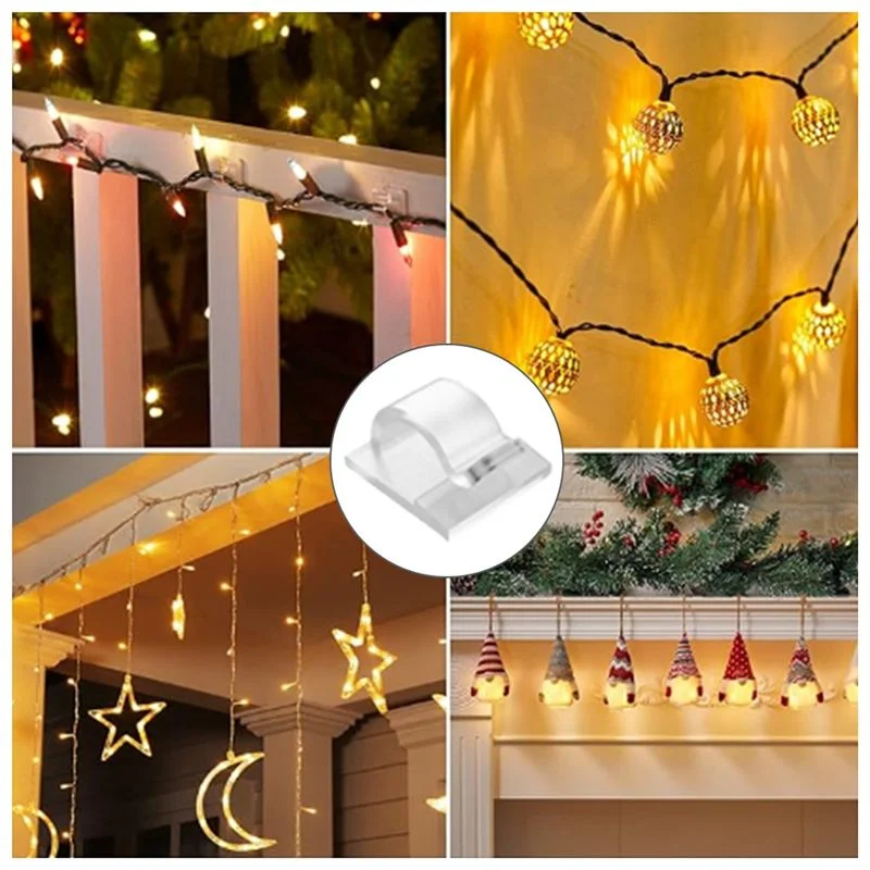 Hooks for Outdoor String Lights Clips 50 Pack Clips Clear Light Hook with 50 Waterproof Adhesive Backing for Lamp