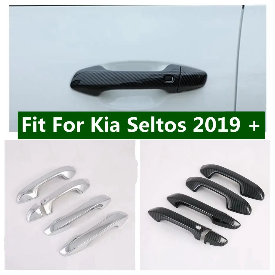 

ABS Carbon Fiber Chrome Outer Door Handle Cover Cap Trim Moulding Bezel Fit For Kia Seltos 2019 2020 2021 2022 Car Accessories