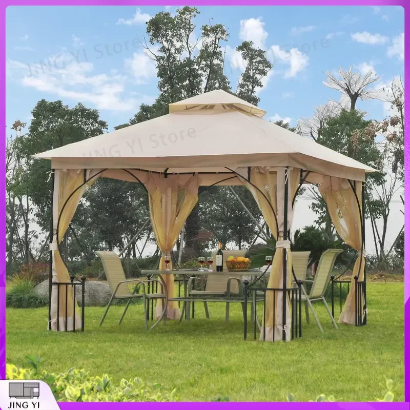 

3x3m Outdoor Gazebo Tent for Garden Patio Party Shelter Canopy with Double Tier Sun Shade Metal Frame Mosquito
