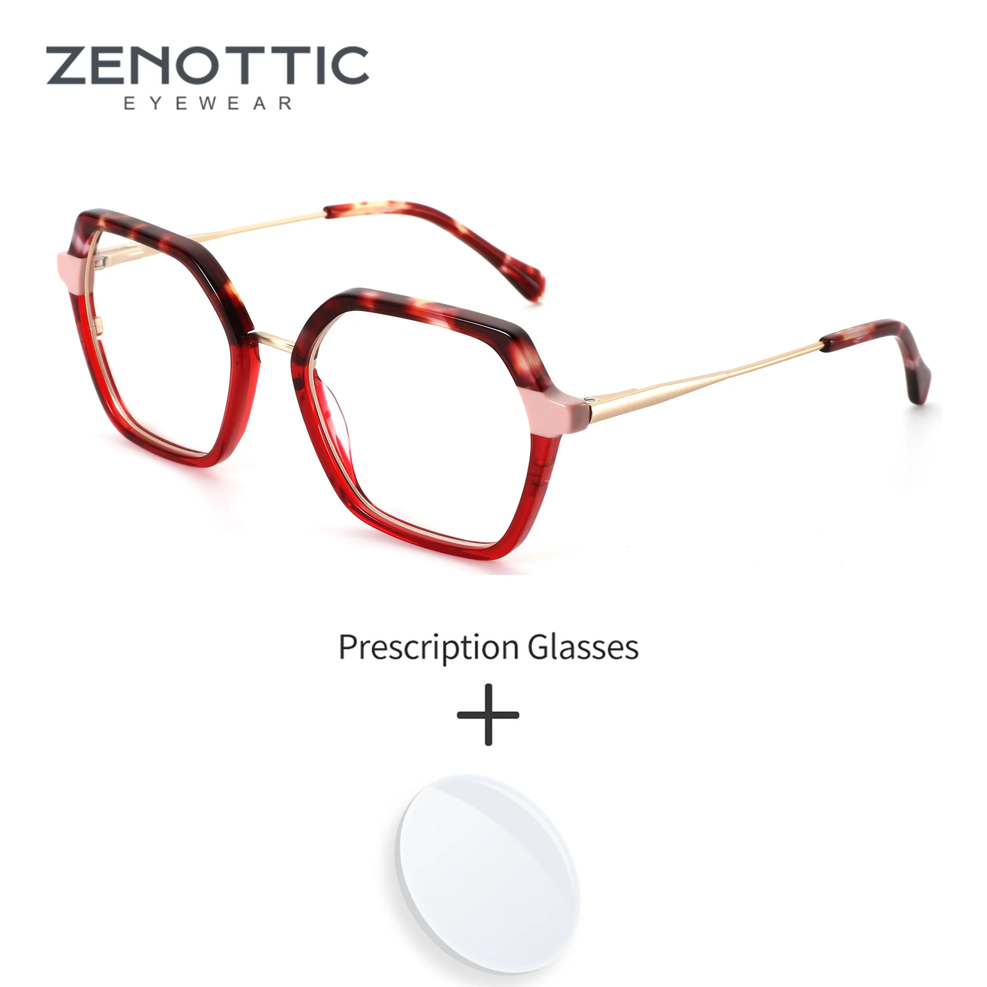 

ZENOTTIC M Size Fashion Polygon Design Prescription Glasses For Women Acetate&Metal Photochromic Myopia Optical Eyeglasses