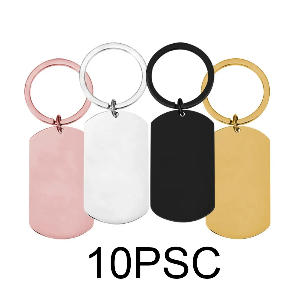 10Pcs Stainless Steel Dog Id Tag Rectangle Blank Keychains Stamping Pendants Military Soldier Jewelry Making DIY Key Ring