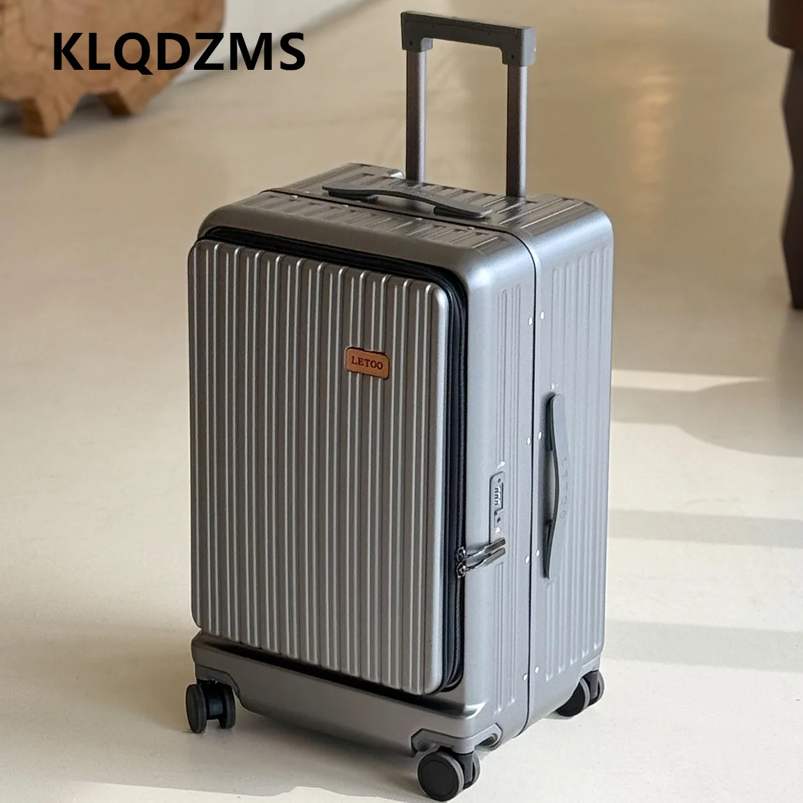 

KLQDZMS USB Charging Suitcase Front Opening Boarding Case Women's Laptop Trolley Case 20"24"26 Inch ABS+PC Cabin Luggage