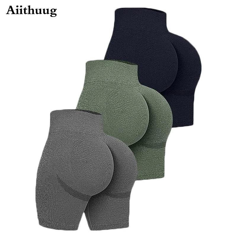 Aiithuug High Waisted Scrunch Butt Yoga Shorts Women\'s Booty Lifting Seamless Leggings Fast Drying Athletic Workout Gym Bottoms