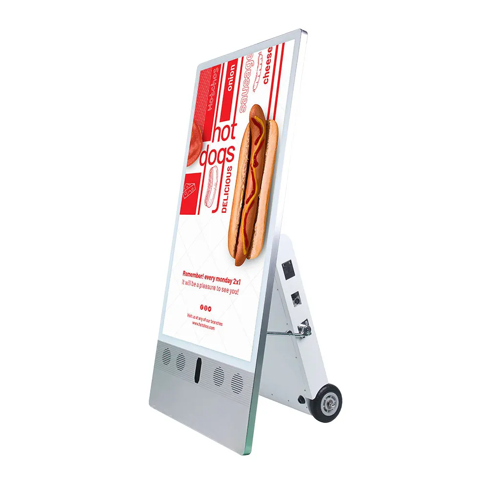 VETO في الهواء الطلق 32 43 55 بوصة ملصق رقمي مقاوم للماء IP65 سطوع عالية بطارية تعمل بالطاقة شحن لافتات رقمية محمولة