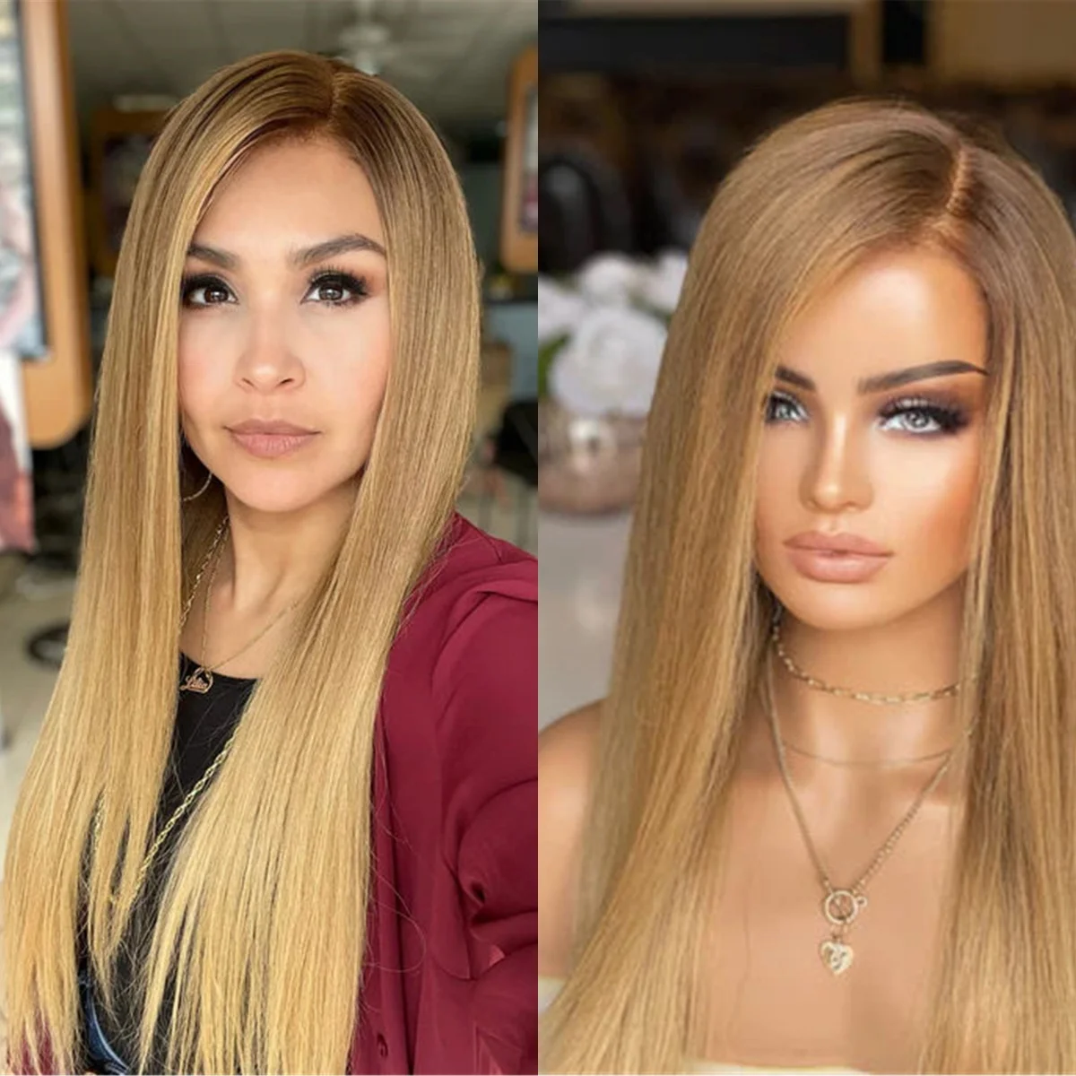 

26"Straight Long Wigs Honey Blonde 13*4 hd Synthetic Wig Realistic Look Hairline Futura Glueless Wig Party Cosplay Daily Wear&Go