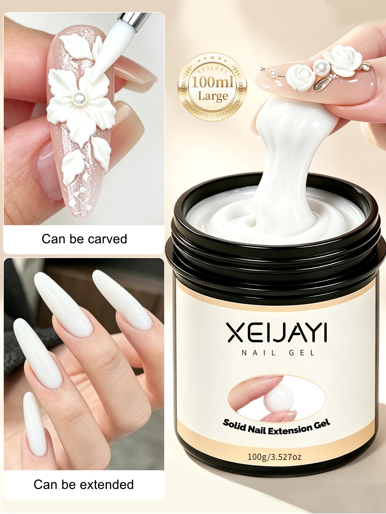 1 Stück 100g Weißes Nagelverlängerungsgel, 3D-Modelliergel für Naturnagelspitzen, UV/LED-Gel mit Hochglanz-Finish, ablösbar. – Detail 6