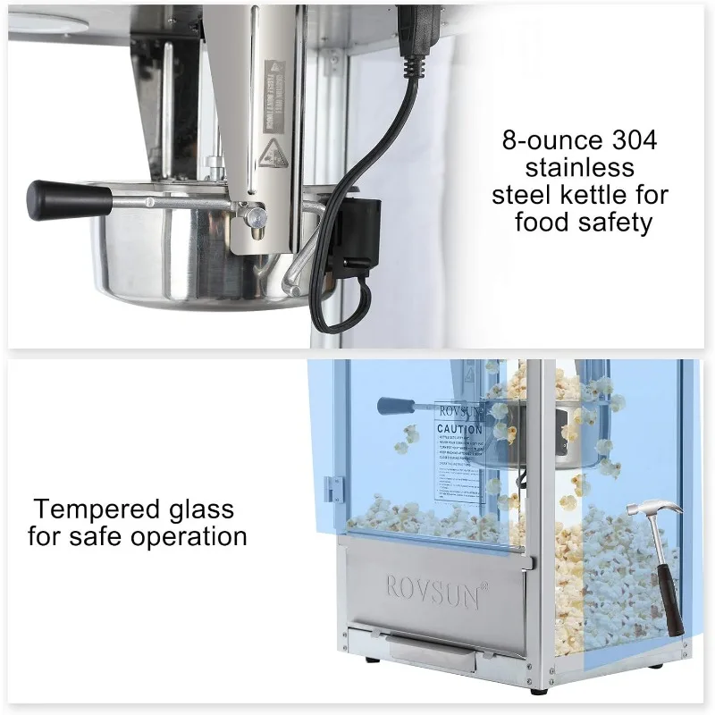 Rovsun Popcorn Machine Met 8 Ounce Ketel Maakt Tot 32 Kopjes, Commerciële Popcorn Machine Aanrecht Popcorn Maker