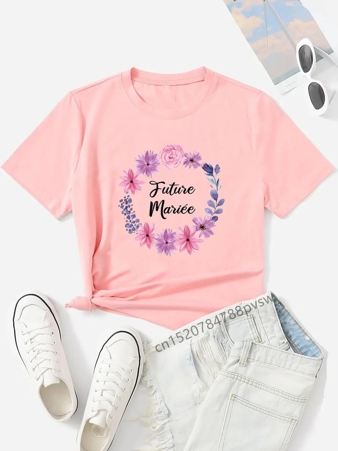 Name France Letter EVJF Team De La Mariée Flower Women T-shirt Girl Bride To Be Wedding Tops Tees Female Party Clothes