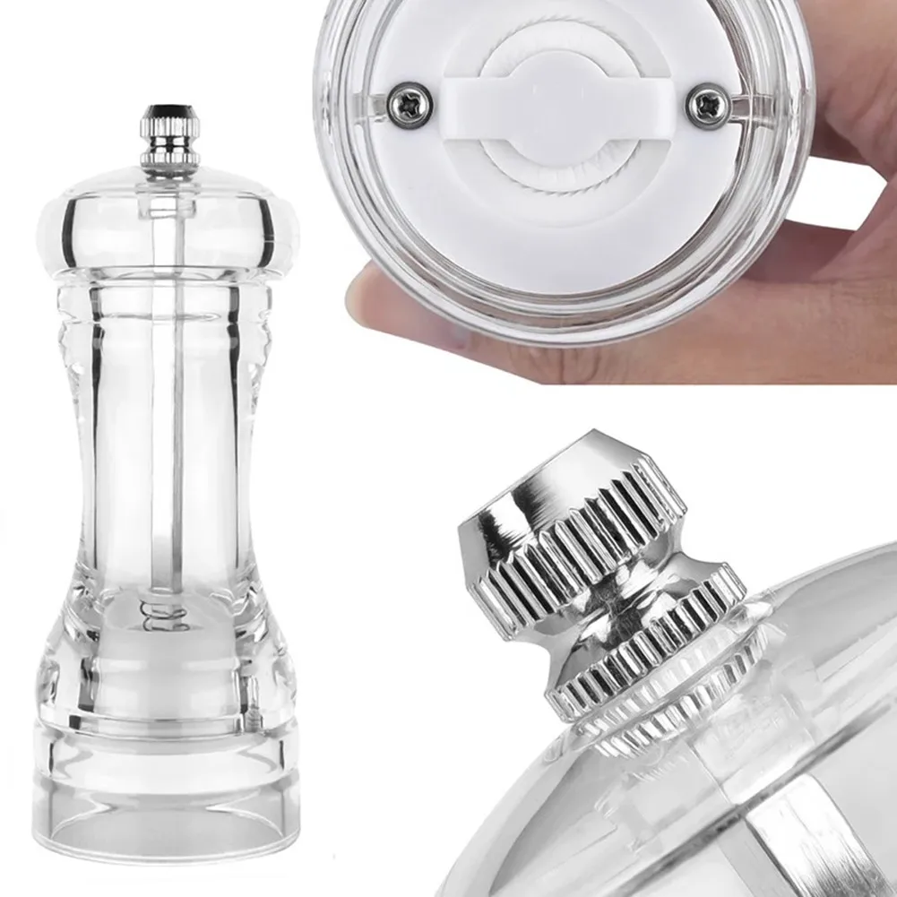 Salt And Pepper Transparent Silver Pepper Mill Set Visible Level Transparent Body Easy Refill For Daily Cooking
