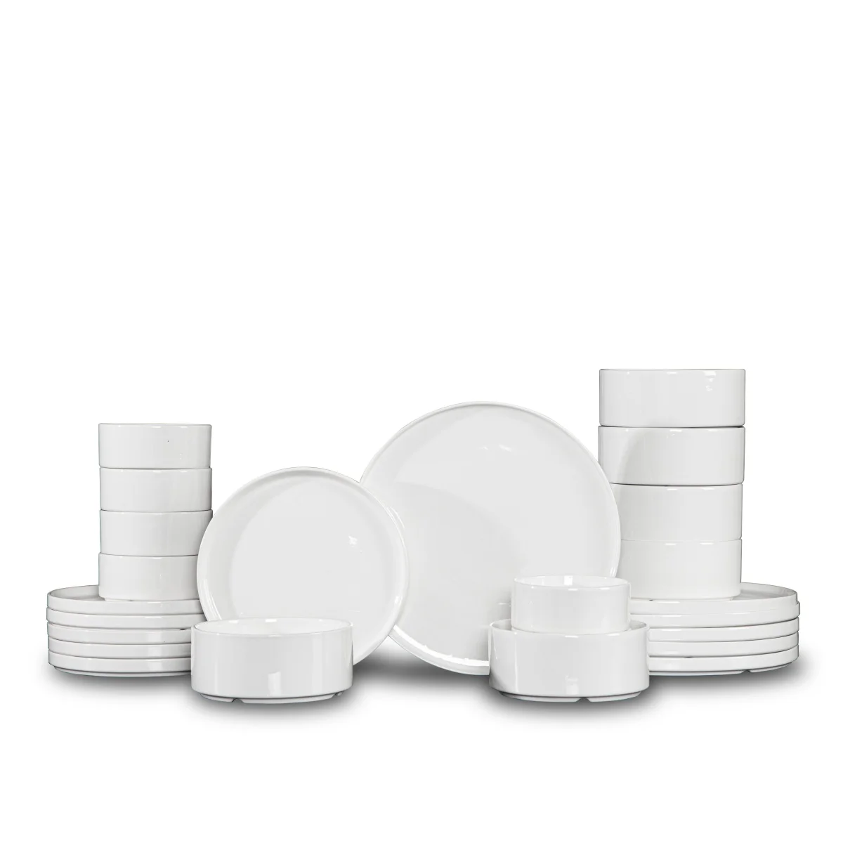 QOMO 16/24 Piece White Porcelain Dinnerware Set with Dessert Plate,Dinner Plate,Bowl Tableware Set