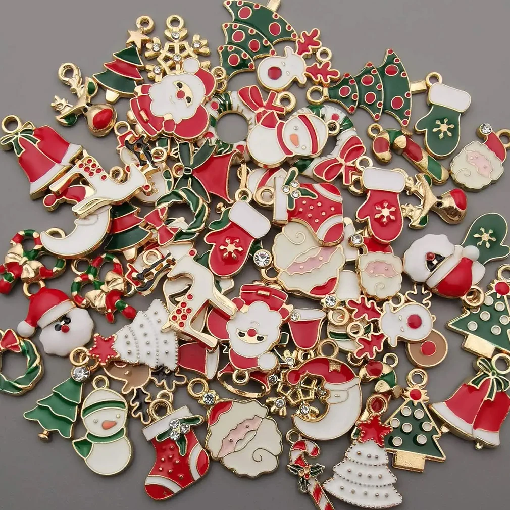 Enamel Christmas Tree Santa Claus Charms for DIY Making Pendants Necklaces Earrings Bracelets Handmade Jewelry Finding