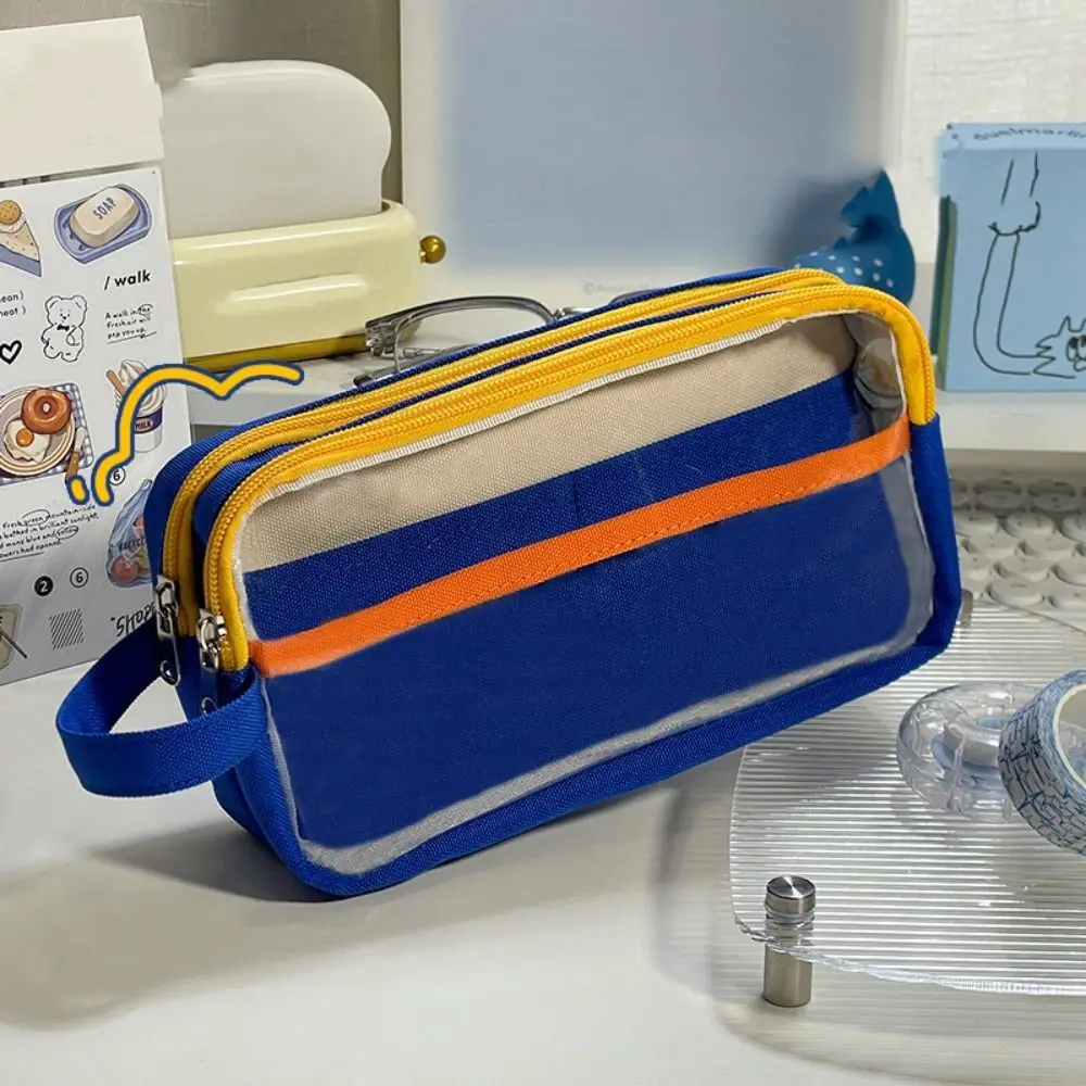 

Simple Multi-layer Contrast Color Pen Bag Large Capacity Transparent Stationery Storage Box DIY Portable Pen Pouch School