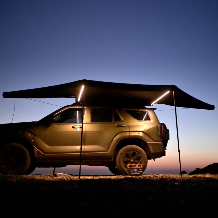 Retractable Car Side Awning 270 Degree Built-in LED Light Waterproof UV50+ Shelter Roof Rack Awning
