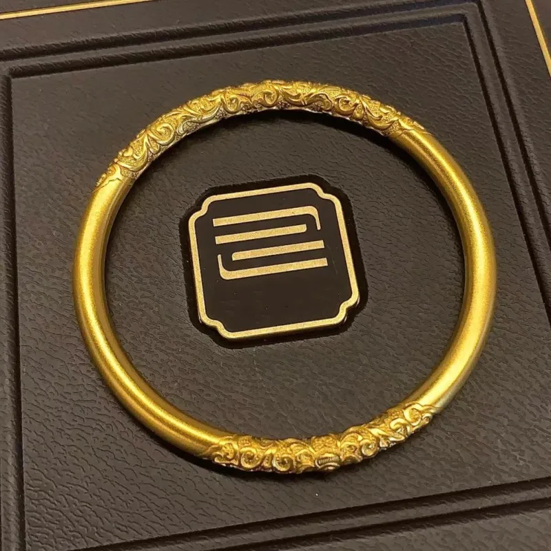 9999 gold scroll-pattern bracelet inherits ancient craftsmanship, resembling a purple flower-shaped ancient-style hand ring,