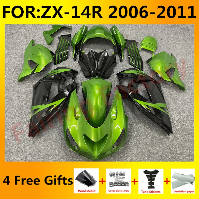 

Комплект обтекателей для мотоцикла, Обтекатели для Ninja ZX-14R 2006 2007 2008 2009 2010 2011 ZX14R zx 14r 06 07 08, комплект обтекателей для кузова, черный, зеленый