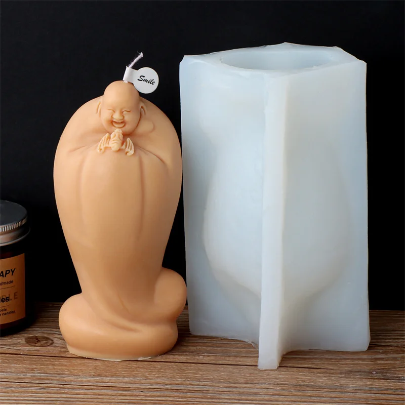 Laughing Buddha Silicone Candle Mold 3D Maitreya Statue Mold for DIY Aroma Candle Soap Resin Plaster Handcraft Home Decor view 2