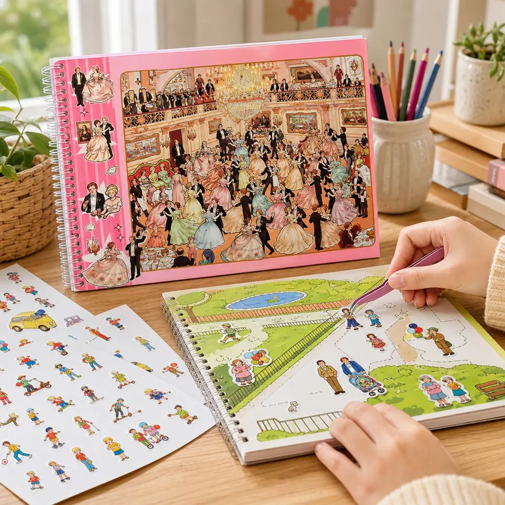 Kawaii Design 3D Scenery Stickers Pre Cut Stickers Spiral Bound Stacking Sticker Book Repositionable Cartoon Pattern